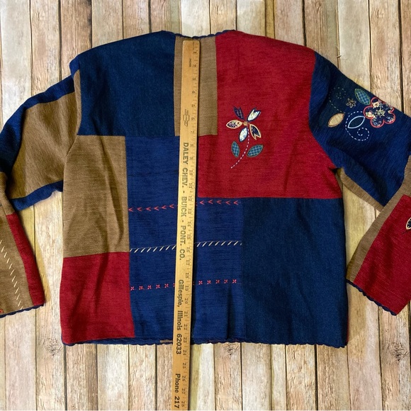 Vintage Koret City Blues L Lined Collarless Women’s Jacket Patchwork Cardigan - Picture 8 of 8